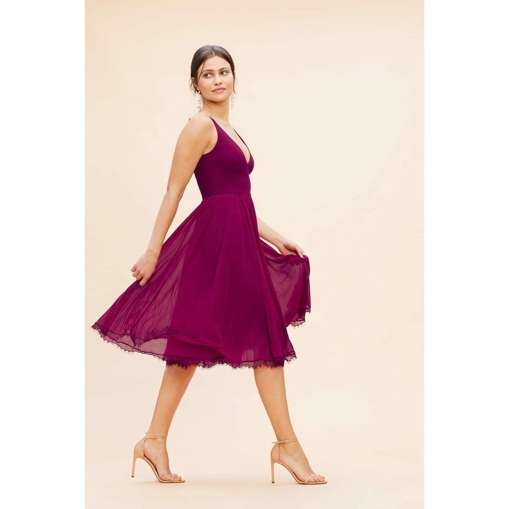 Dress The Population Dark Alicia Chiffon Midi Dress Magenta Women's Size S